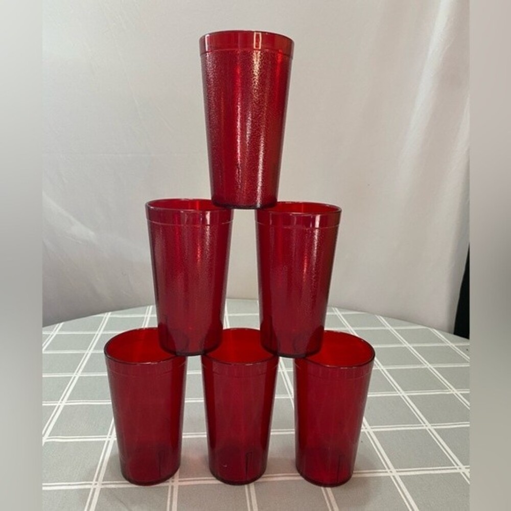Carlisle Durable Ruby Red Nesting Tumblers Pebble Finish Diner Style Drink Glass